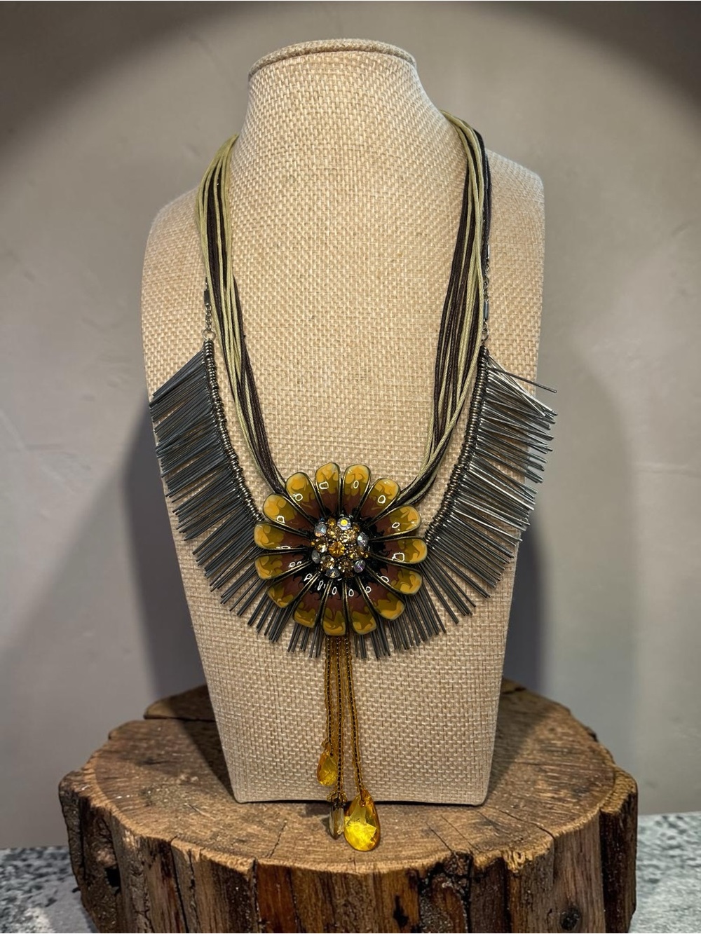 Beleza Curated Layered Fringe & Sunflower Statement Necklace Set Boho Artisan